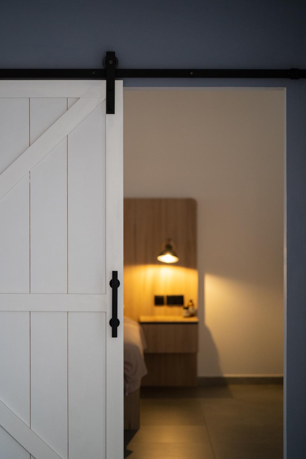Scandinavian Bedroom with Built-in Bed and Bed