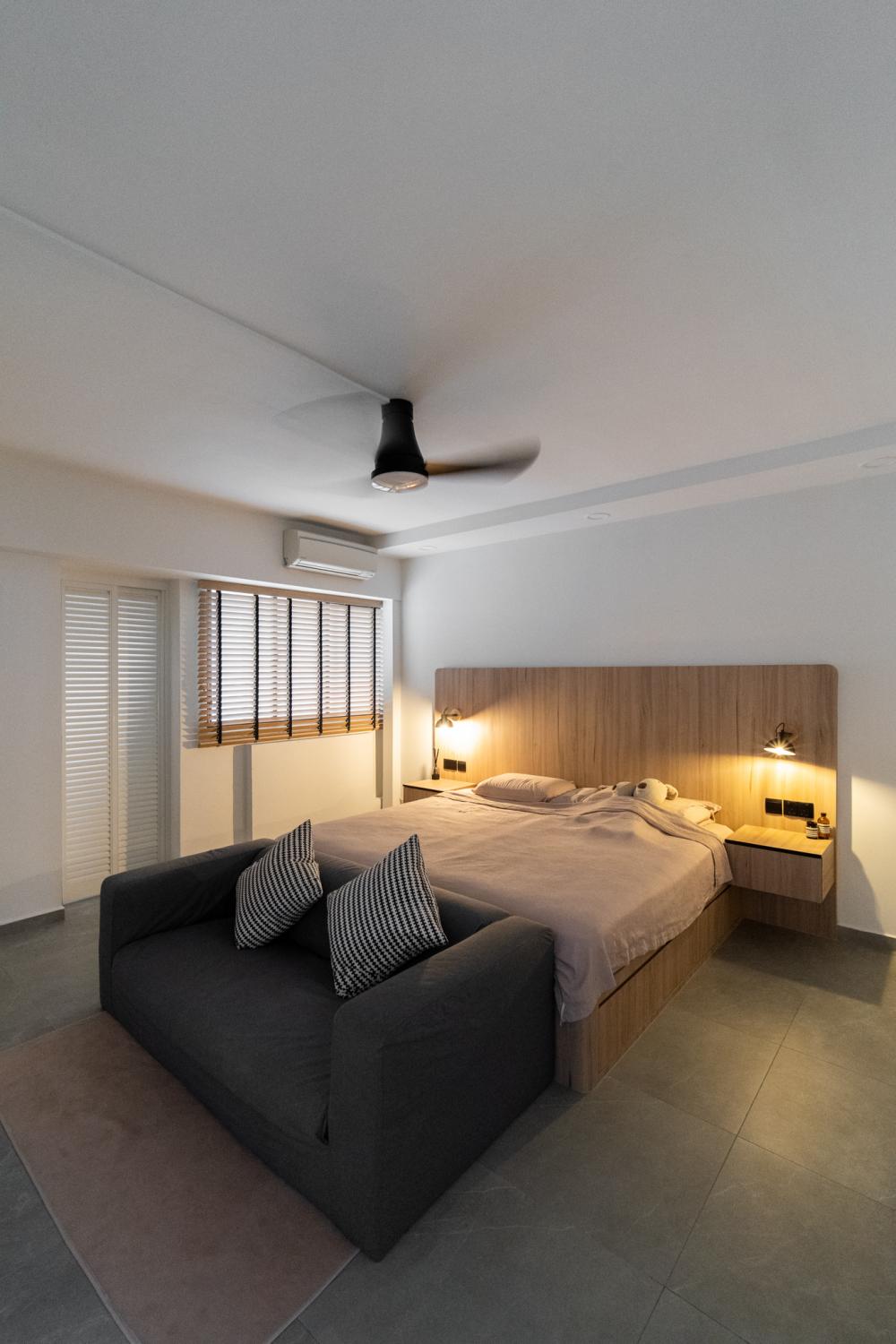 Scandinavian Bedroom with Built-in Bed and Bedside Table