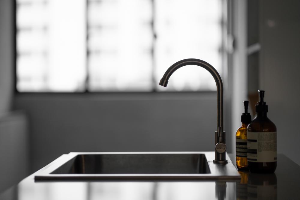 Scandinavian Kitchen with Countertop and Kitchen Tap