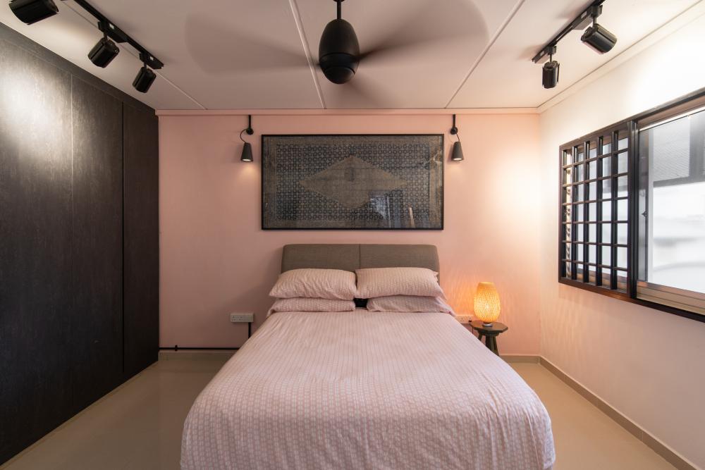 Industrial Bedroom with Wardrobe and Lighting