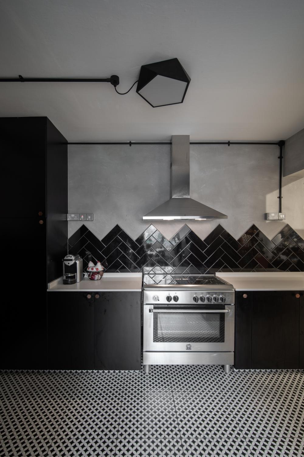 Industrial Kitchen with Kitchen Backsplash and Kitchen Cabinets