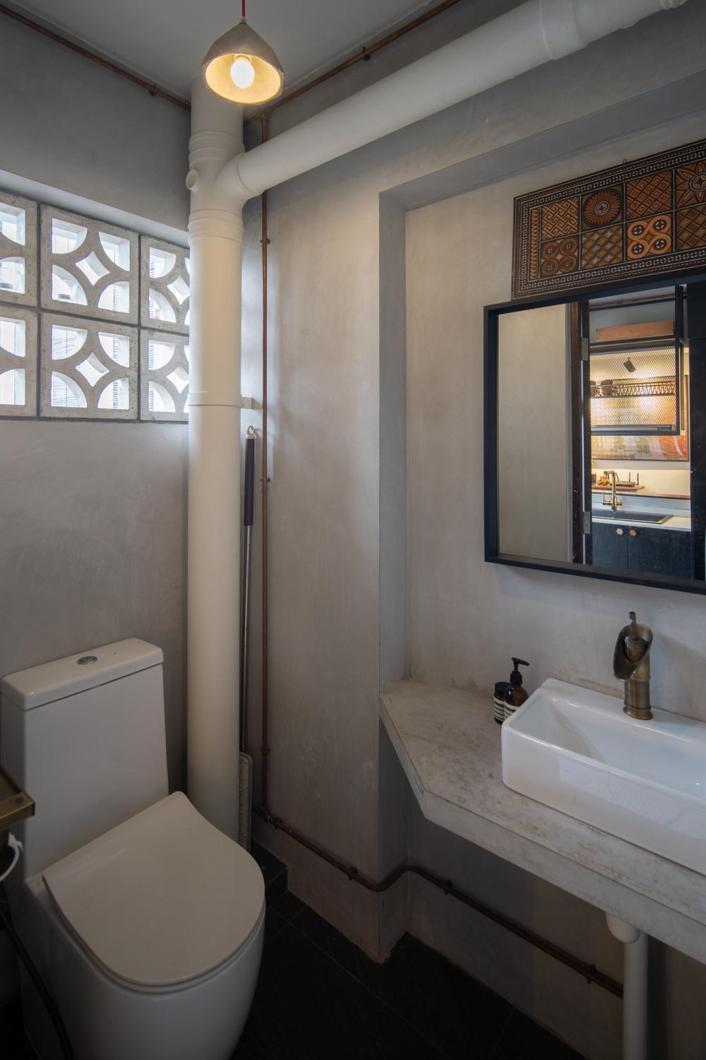 Industrial Bathroom with Mirror and Bathroom Sinks