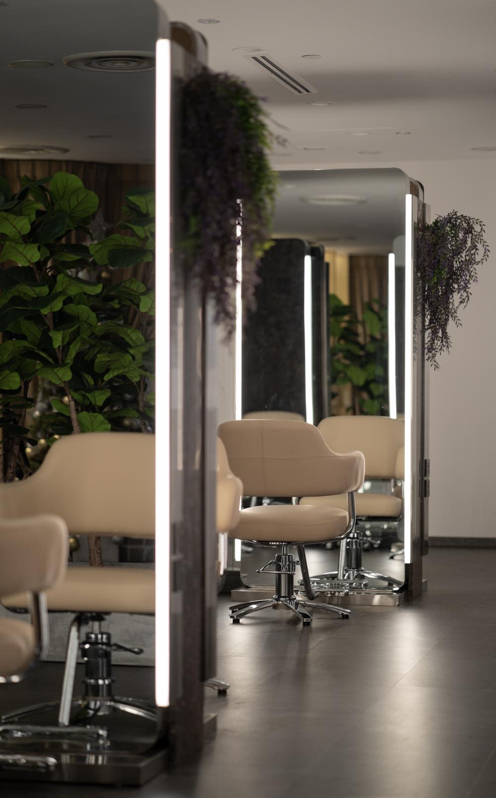 Modern Workstation with Mirror and Armchairs