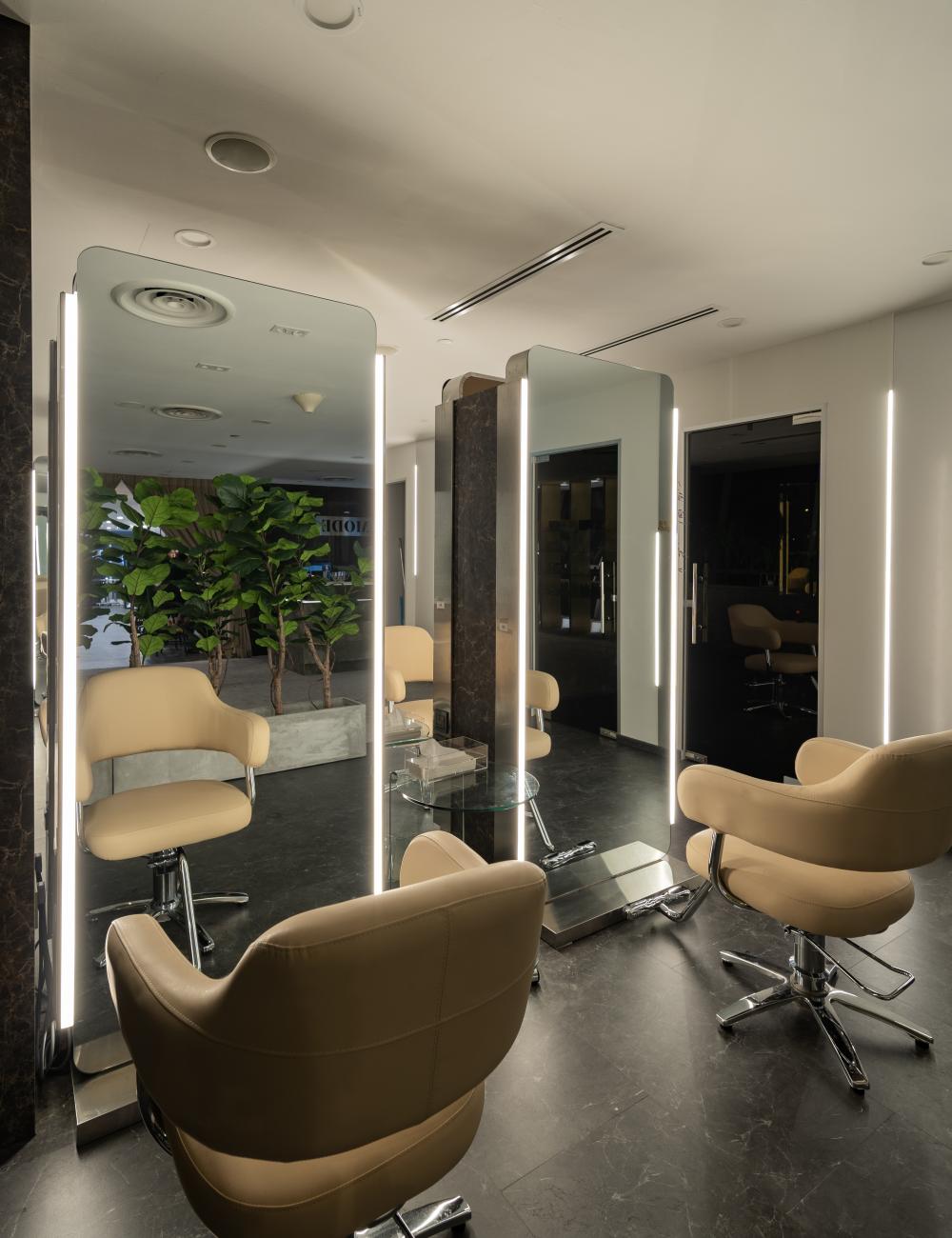Modern Workstation with Mirror and Armchairs