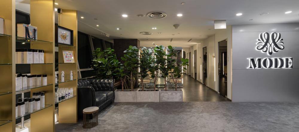 Modern Shopfront with Planters and Display Cabinets