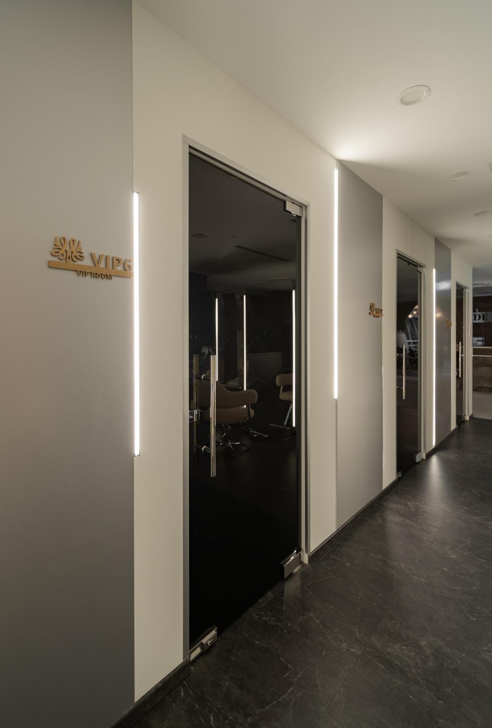 Modern Studio with Glass Door and Lighting