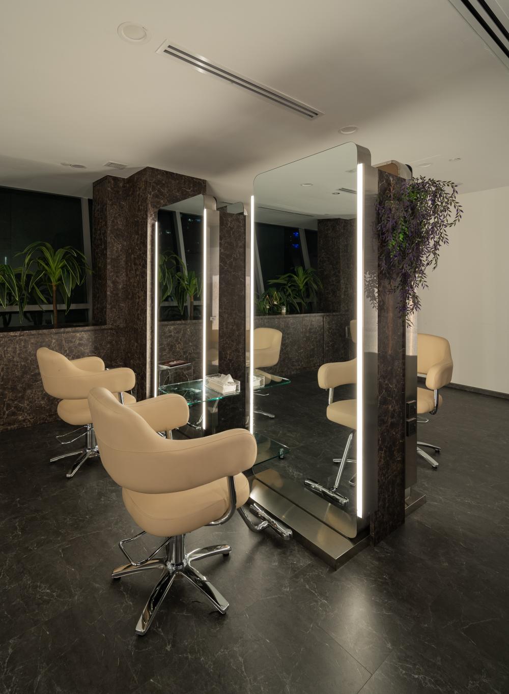 Modern Workstation with Mirror and Armchairs
