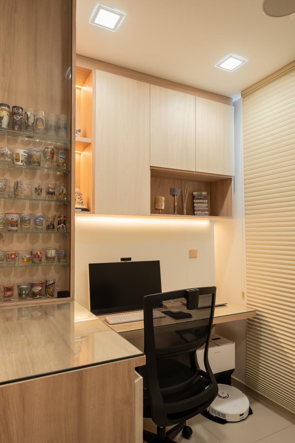Scandinavian Home Office with Storage Cabinets and Bookcases