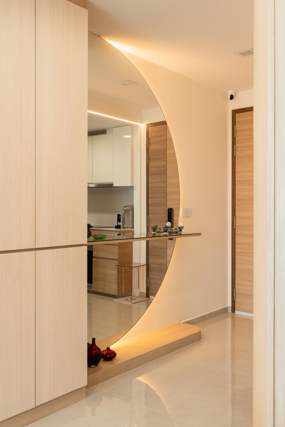 Scandinavian Living Room with Mirror and Artwork