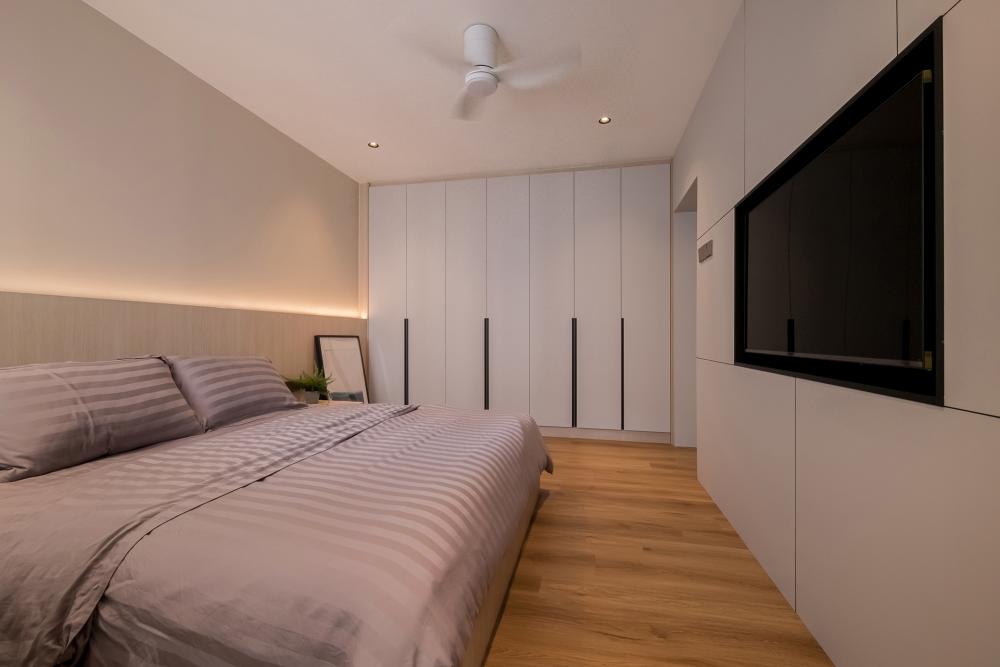 Contemporary Bedroom with Vinyl Flooring and Built-in Bed
