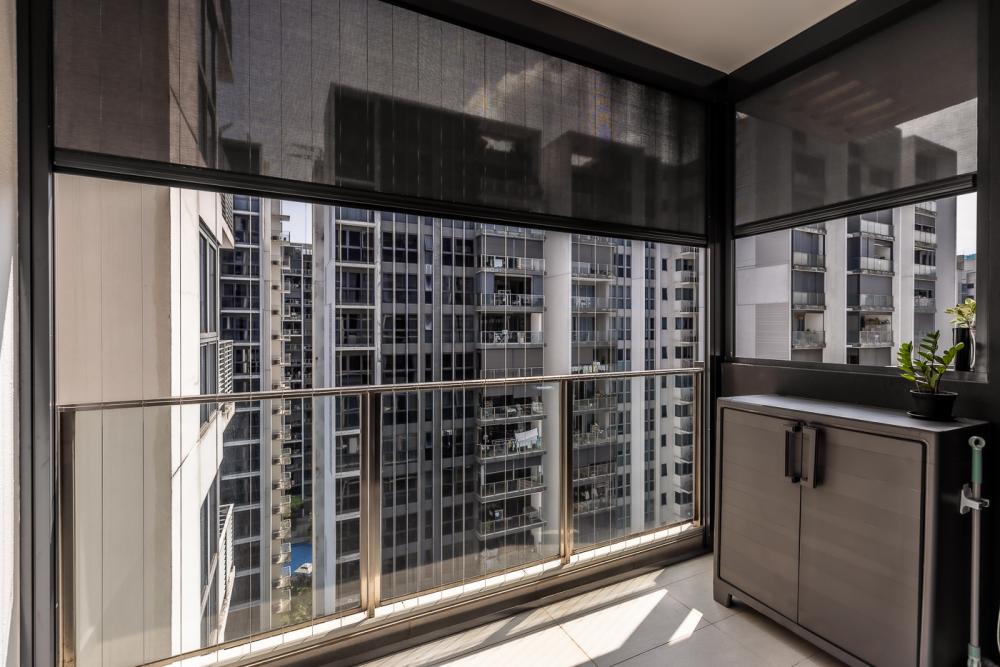 Minimalist Balcony with Window Shutters and Curtain