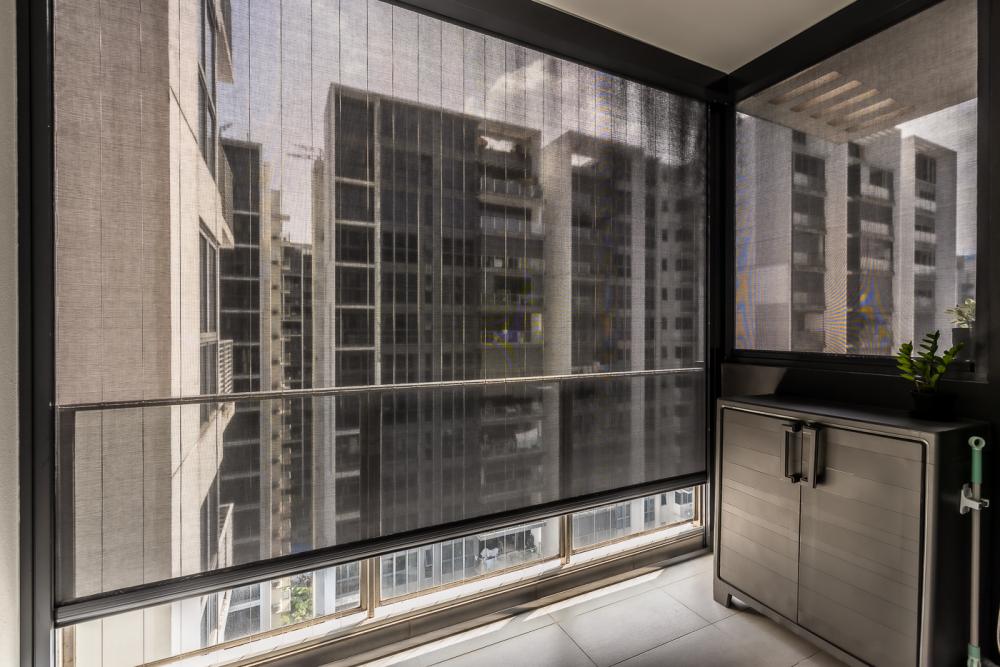 Minimalist Balcony with Window Shutters and Curtain