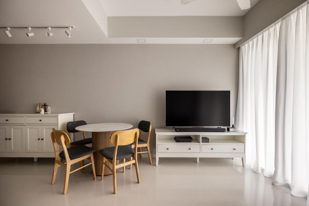 Minimalist Living Room with TV Console and Drop Ceiling