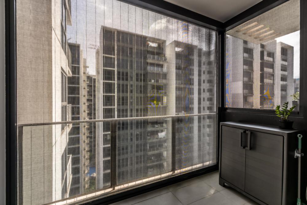 Minimalist Balcony with Window Shutters and Curtain
