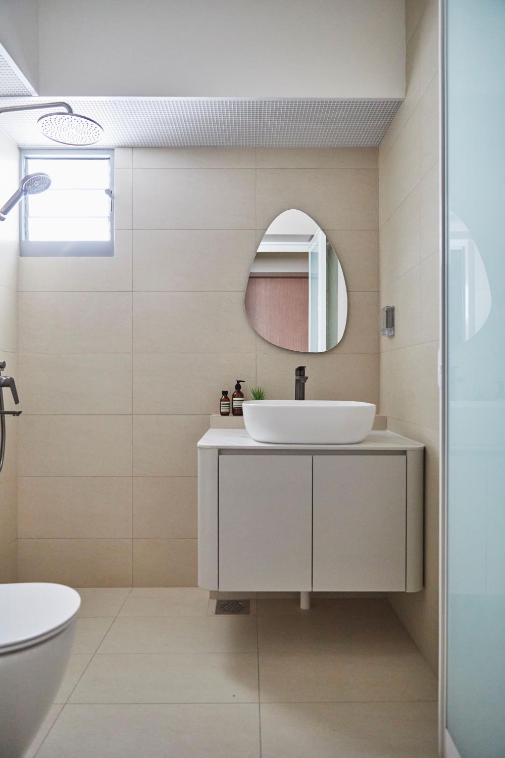 Minimalist Bathroom with Countertop and Mirror