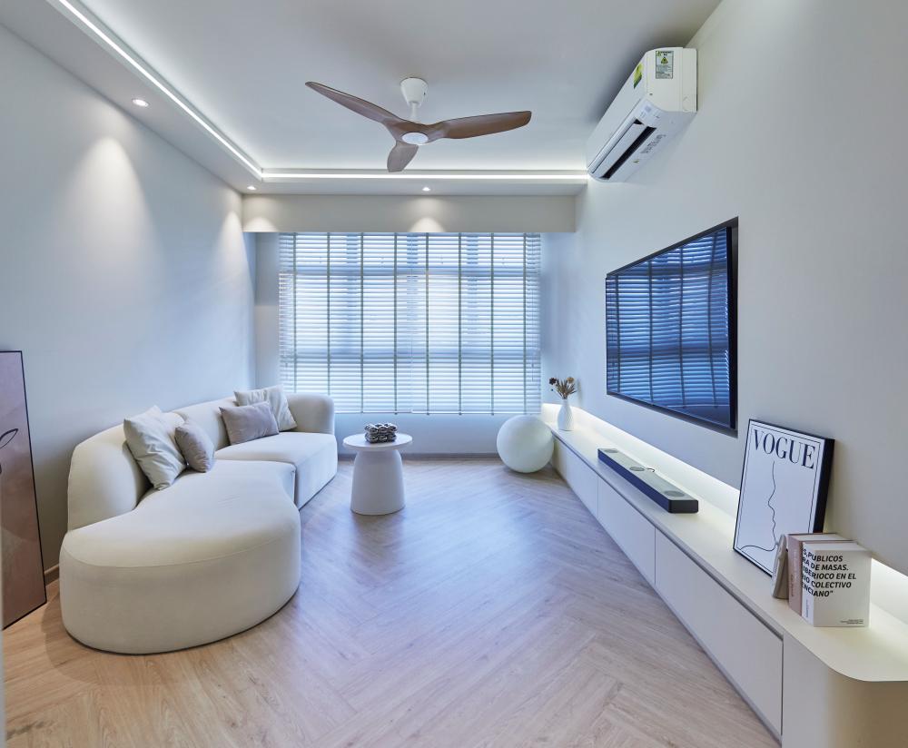 Minimalist Living Room with Vinyl Flooring and TV Console