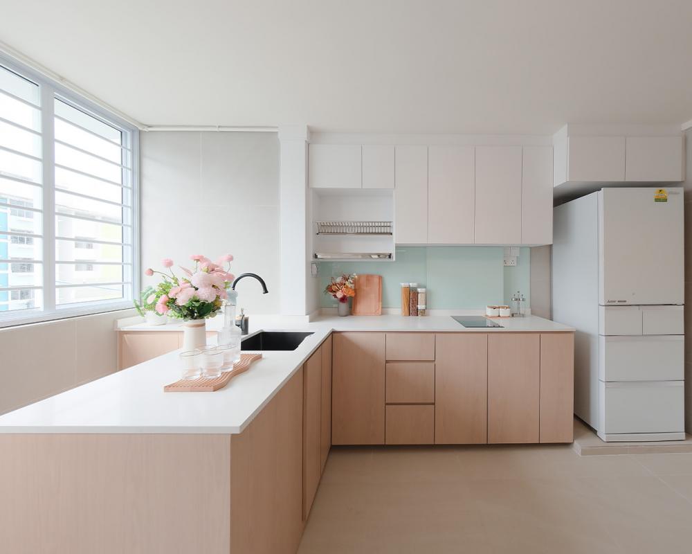 Scandinavian Kitchen with Granite Floor and Mosaic