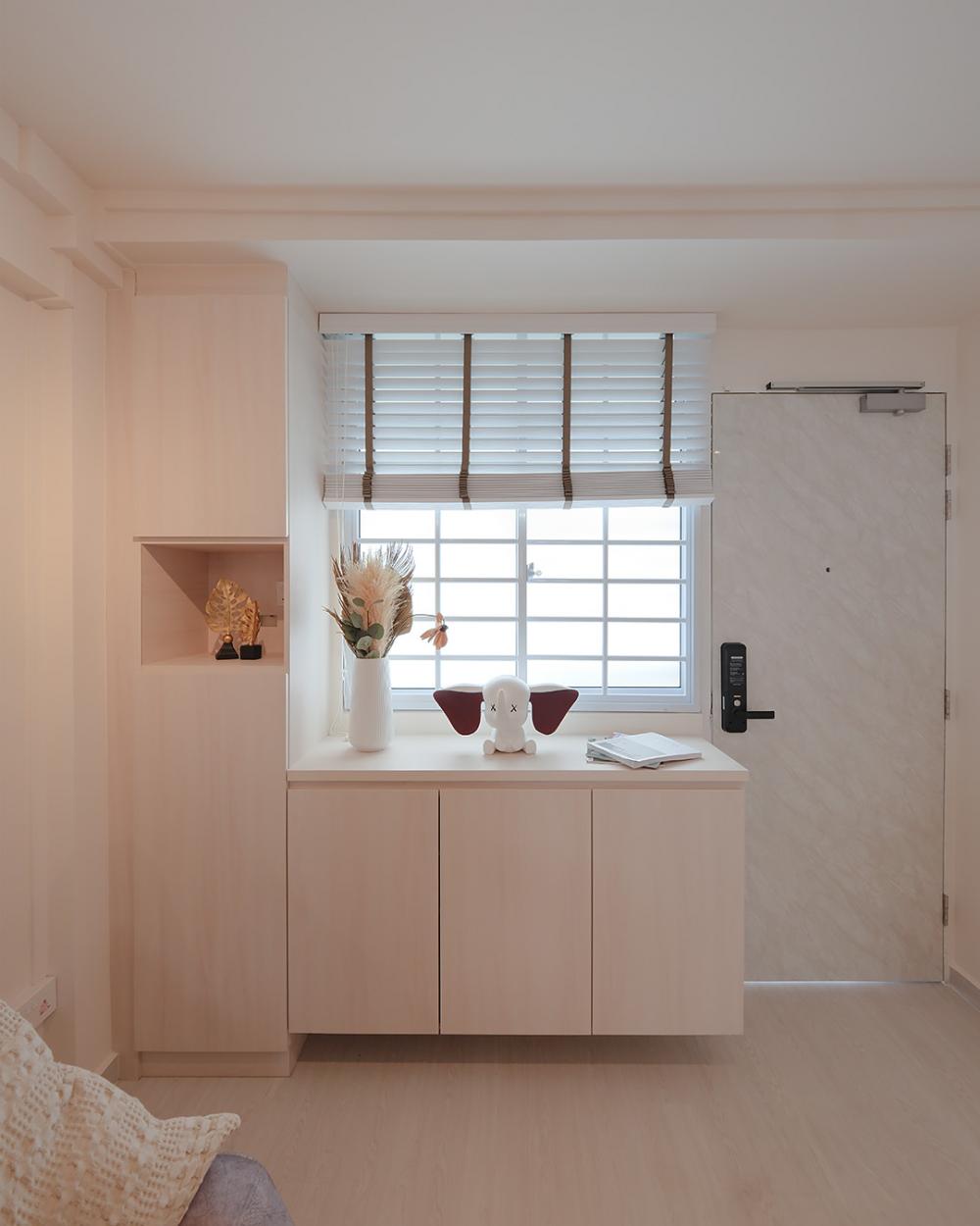 Scandinavian Entryway with Mirror and Shoe Rack