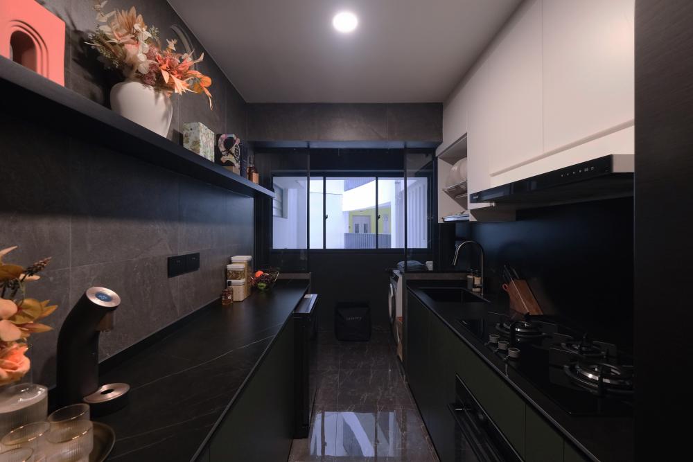 Contemporary Kitchen with Vinyl Flooring and Cement Floor