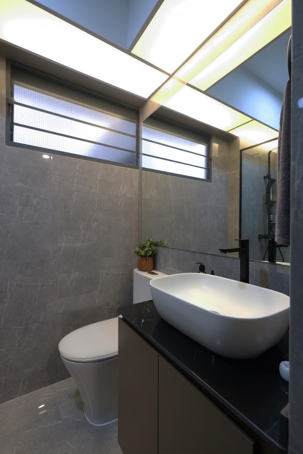 Contemporary Bathroom with Cement Floor and Bathtub