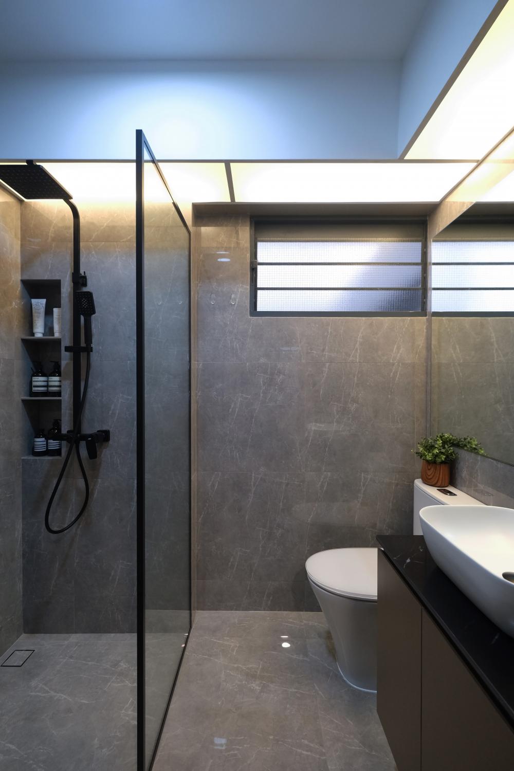 Contemporary Bathroom with Cement Floor and Granite Floor