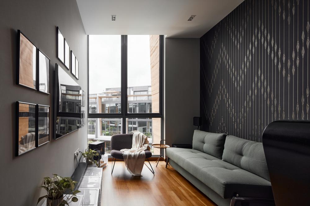 Asian Gaming Room with TV Console and Sofa