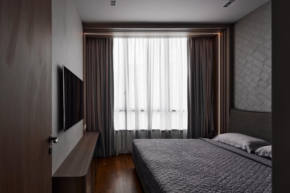 Asian Bedroom with TV Console and TV