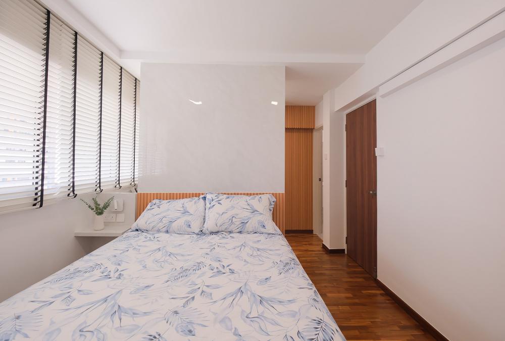 Scandinavian Bedroom with Built-in Bed and Bedside Table