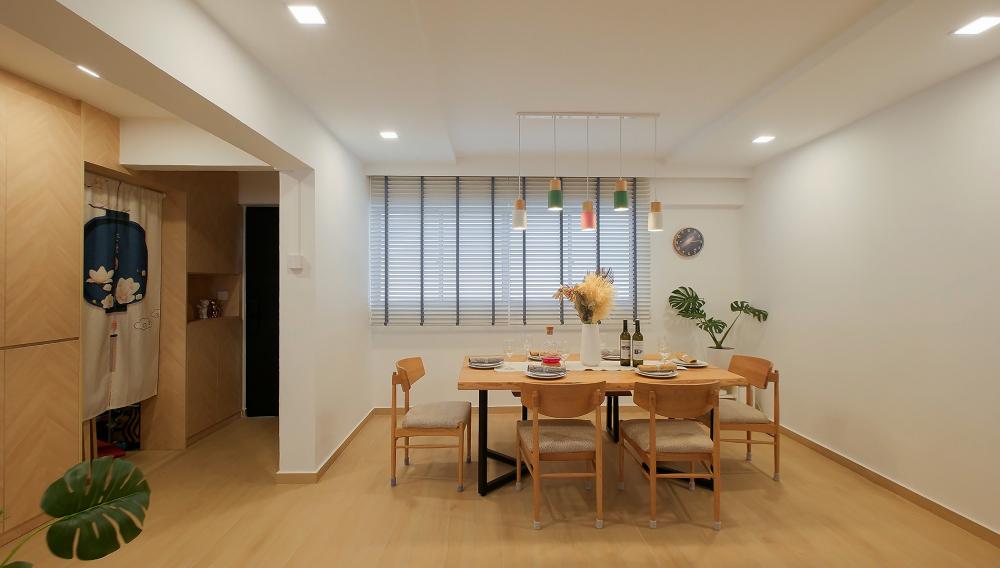 Scandinavian Dining Room with Drinkware and Stools