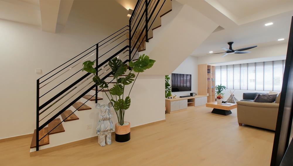 Scandinavian Living Room with TV Console and Feature Wall