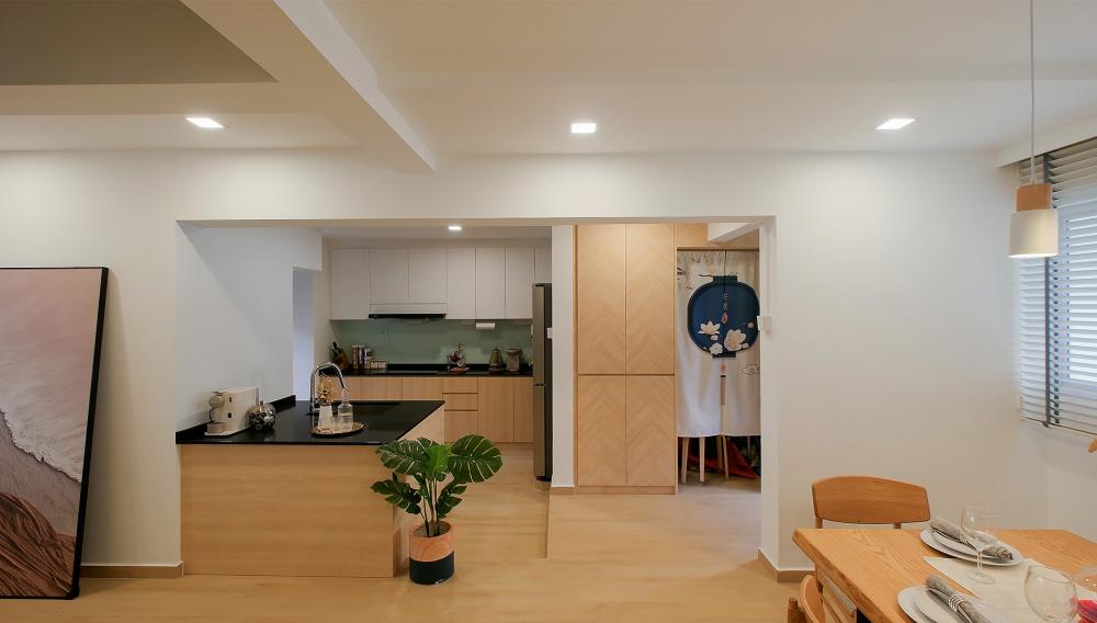 Scandinavian Living Room with Feature Wall and Mirror