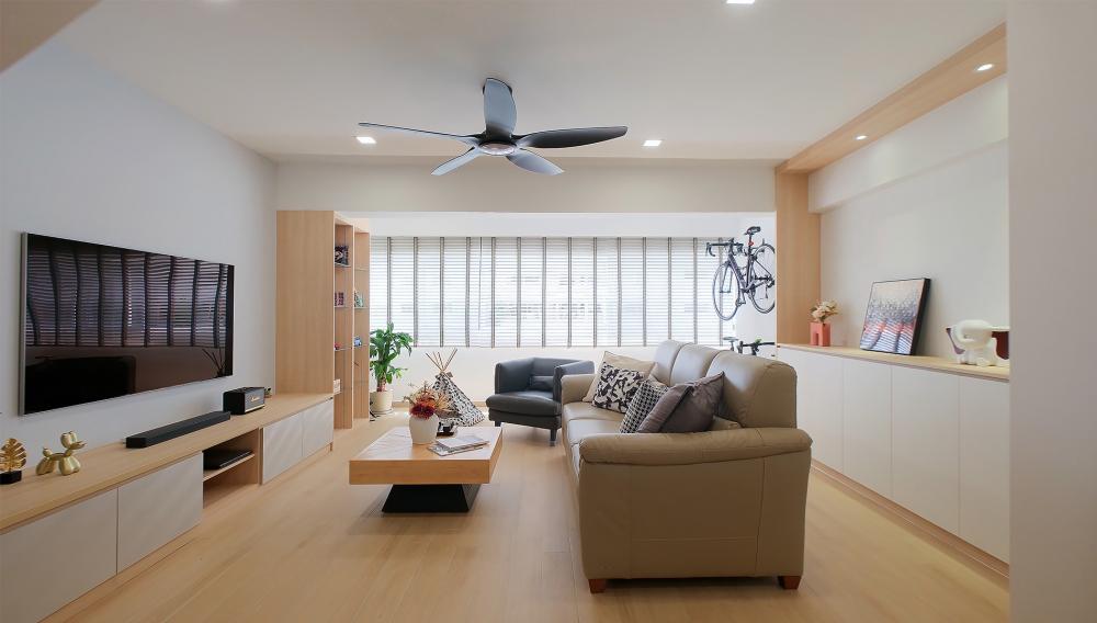 Scandinavian Living Room with Countertop and Vinyl Flooring