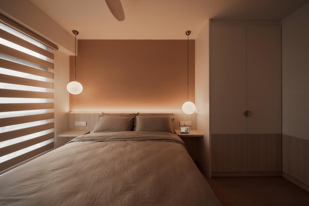Scandinavian Bedroom with Closet and Queen Bed