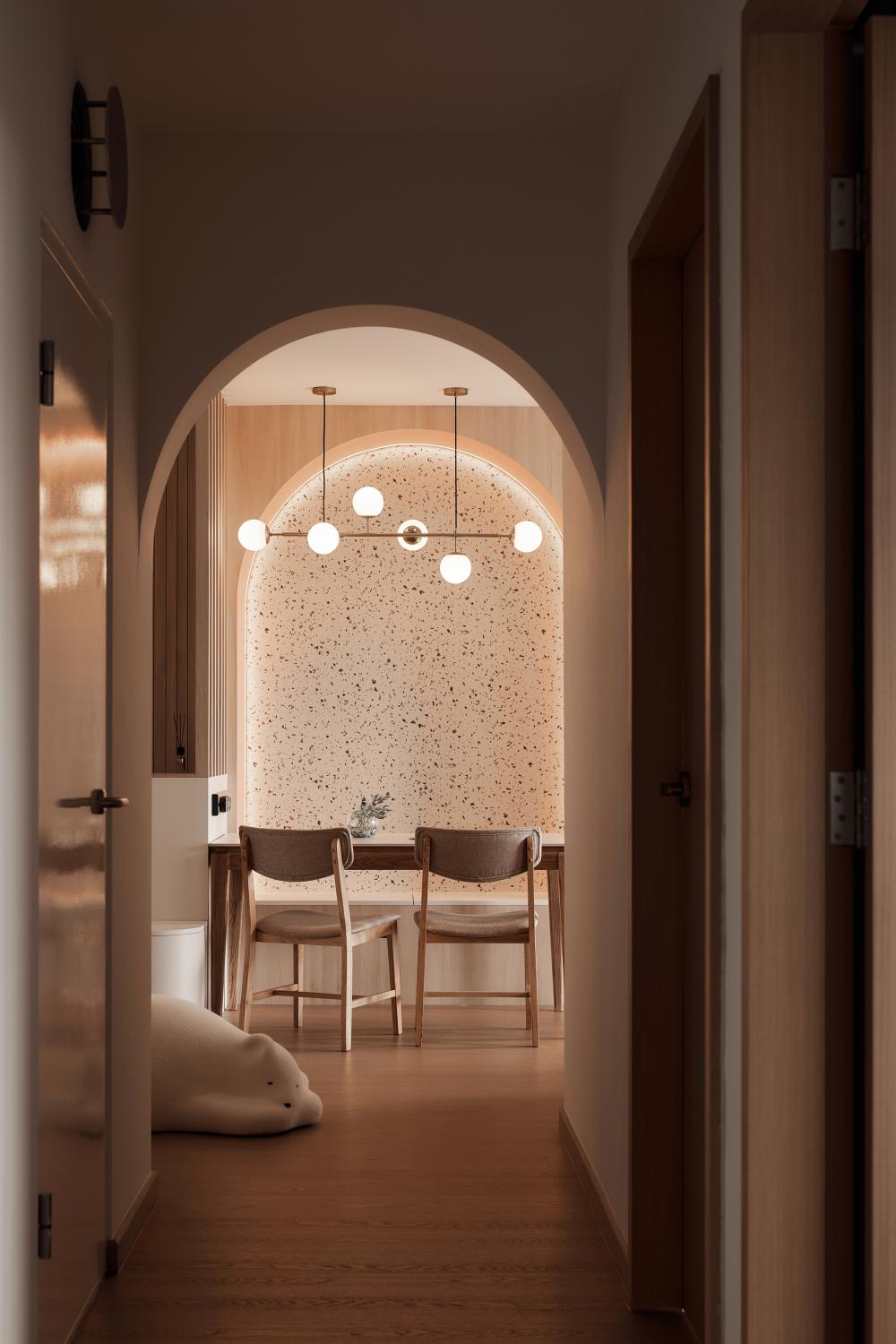 Scandinavian Dining Room with Ceiling Light and Dining Table