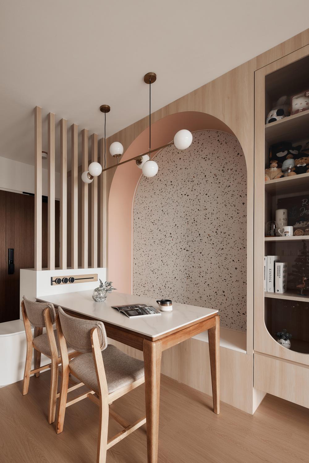 Scandinavian Dining Room with Drop Light and Dining Table