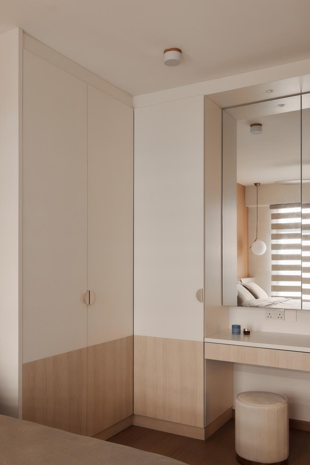 Scandinavian Bedroom with Wood Flooring and Closet