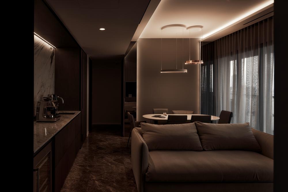 Modern Living Room with Drop Light and Ceiling Light