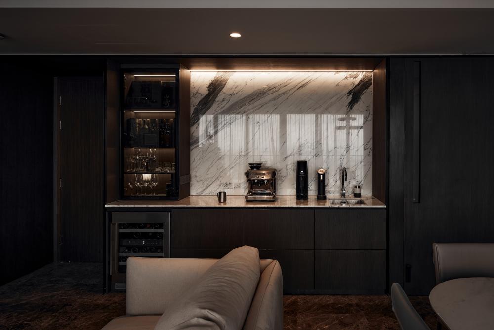 Modern Pantry with Kitchen Island and Console Table