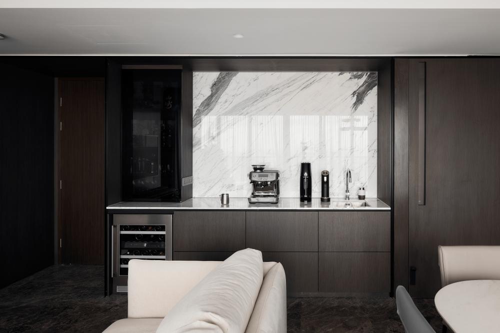 Modern Pantry with Kitchen Island and Console Table