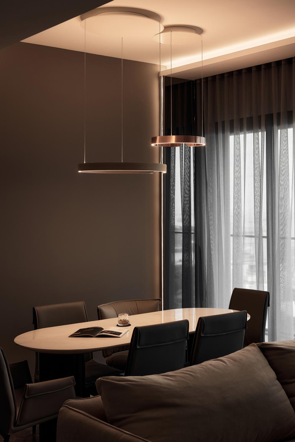 Modern Dining Room with Ceiling Light and Dining Table