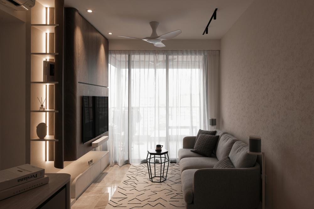 Modern Living Room with TV Console and Carpet