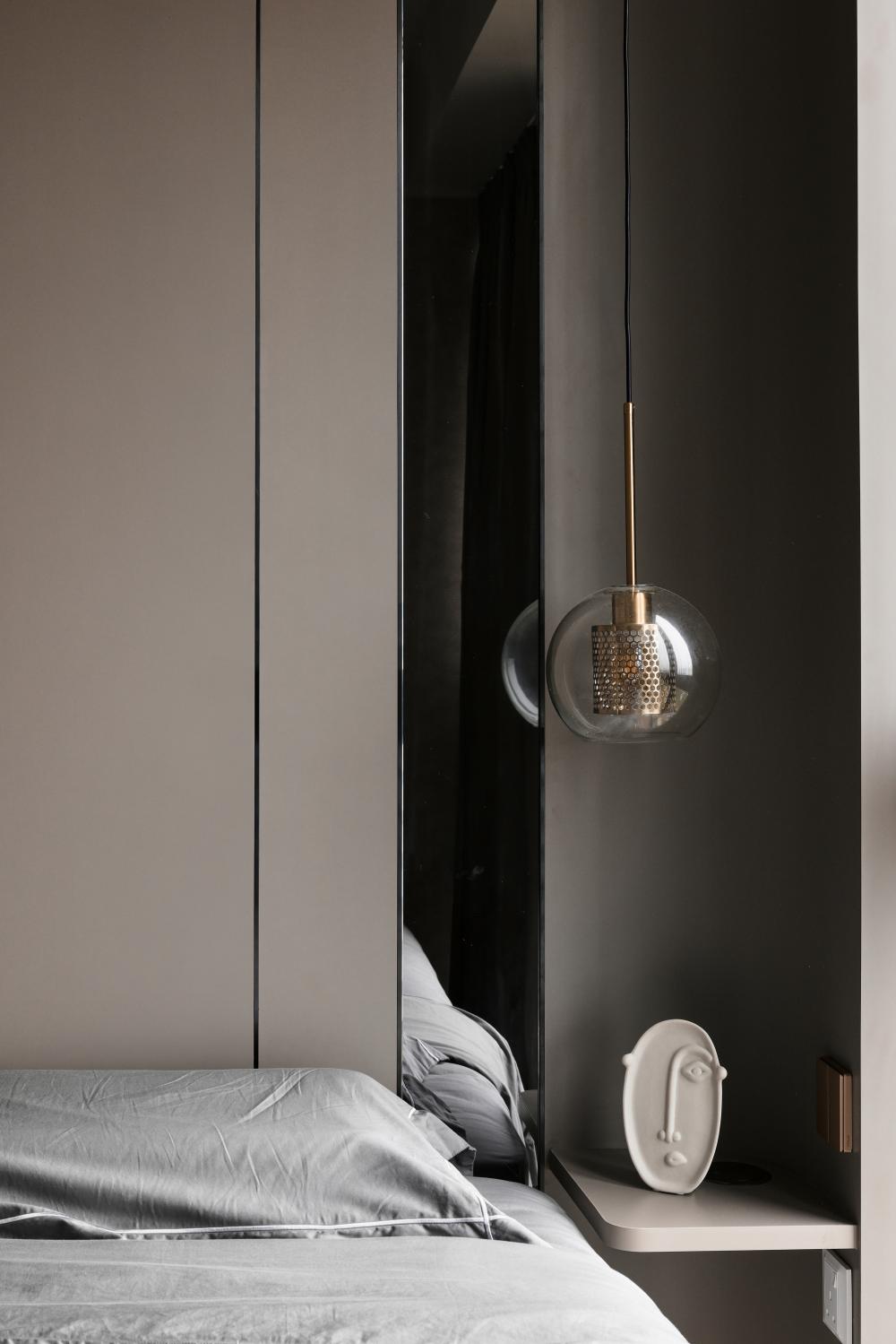 Modern Bedroom with Drop Light and Wardrobe