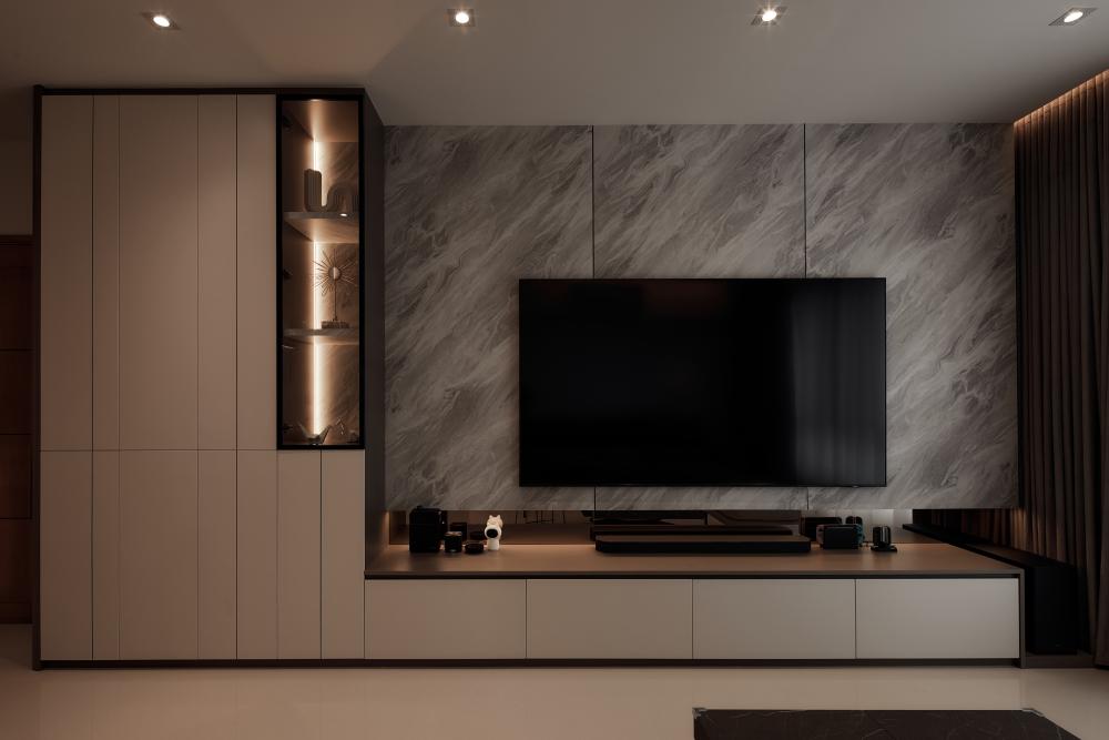 Contemporary Living Room with TV Console and TV