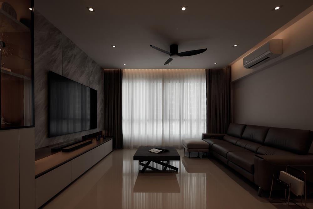 Contemporary Living Room with TV Console and Sofa