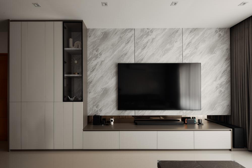 Contemporary Living Room with TV Console and TV