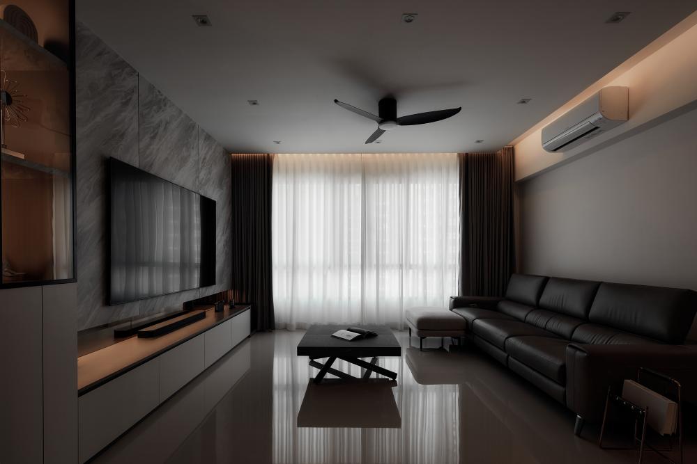 Contemporary Living Room with Sofa and Storage Cabinets