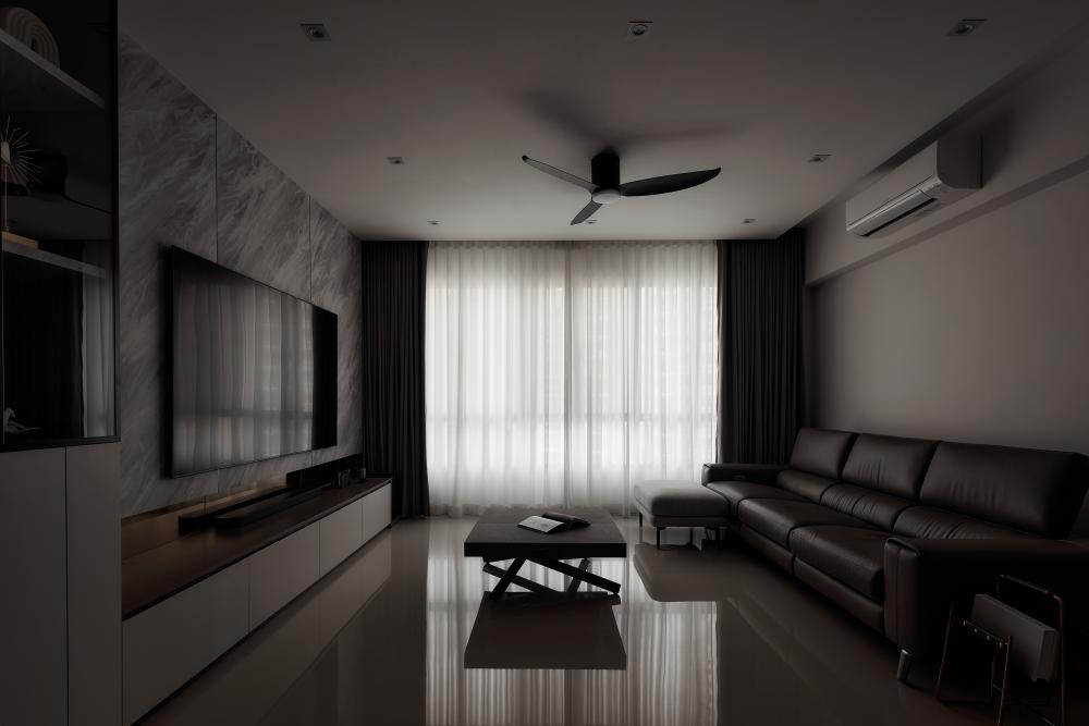 Contemporary Living Room with Sofa and Storage Cabinets