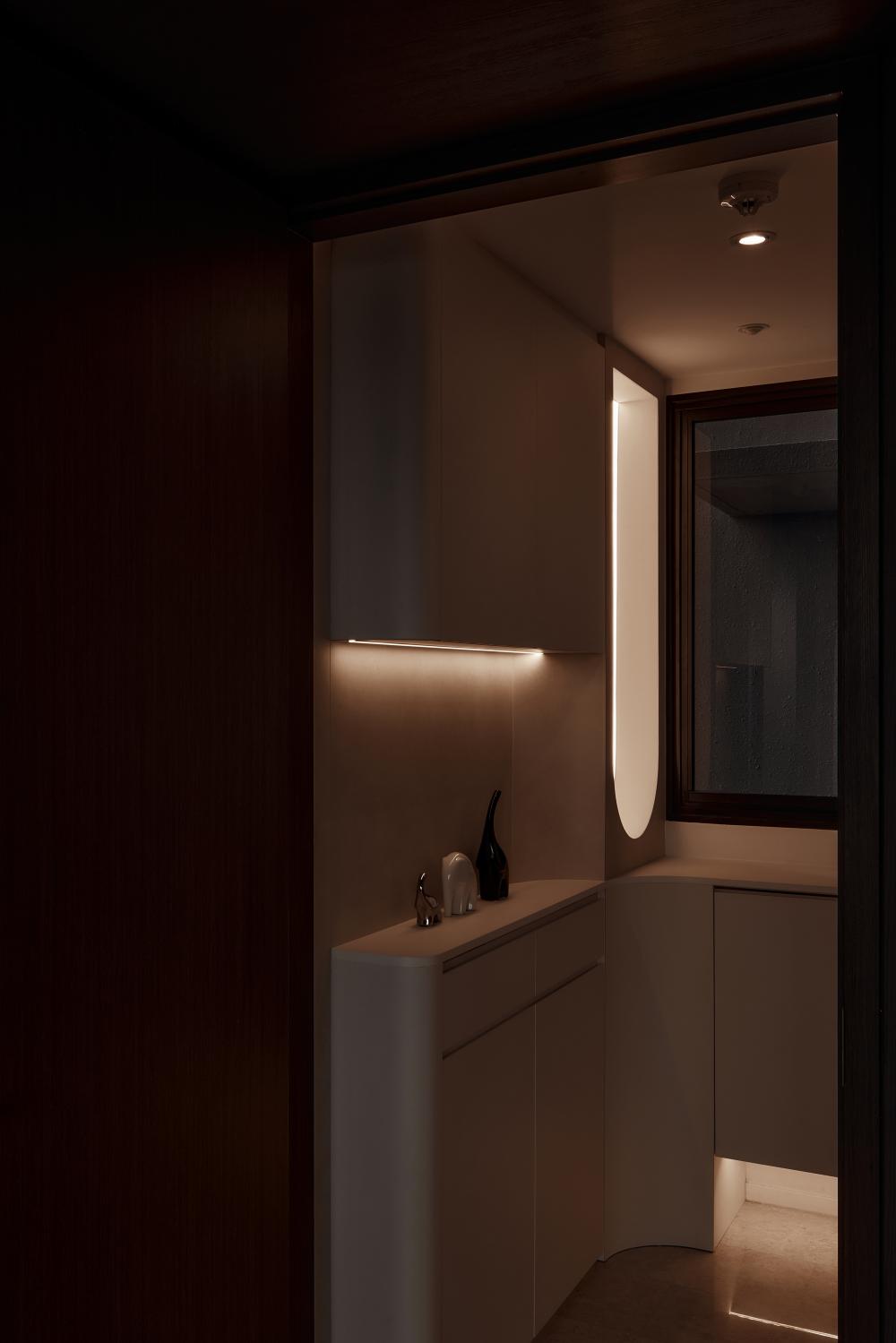 Modern Hallway with Storage Cabinets and Small Storage