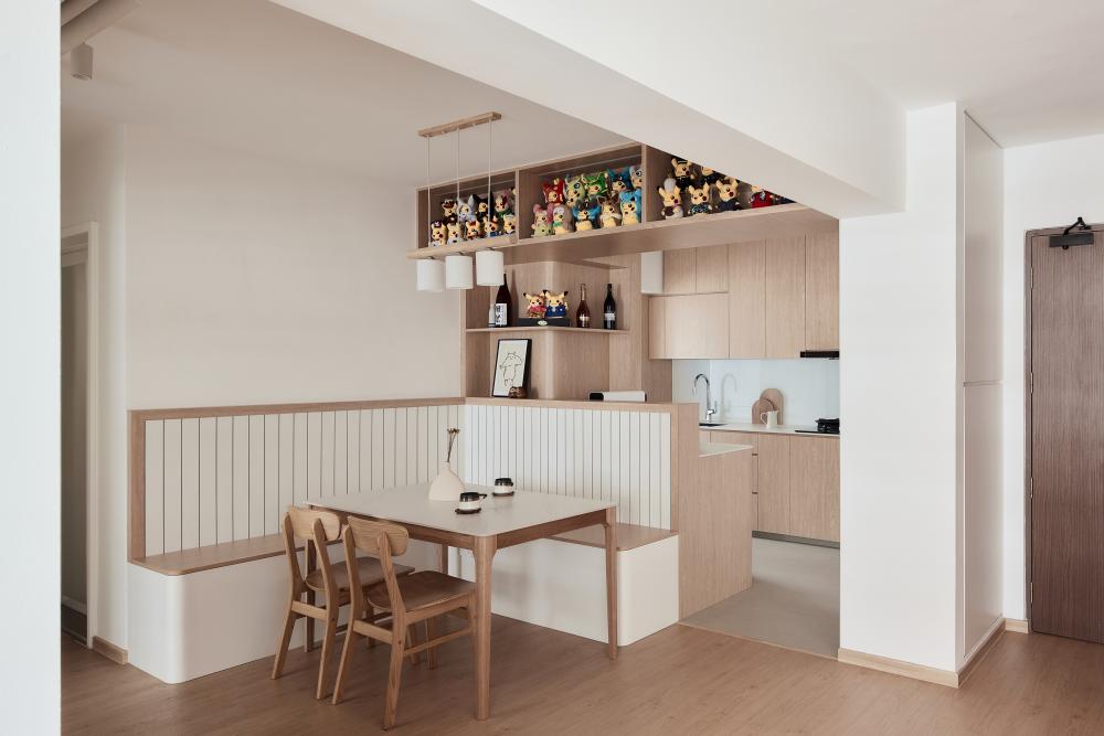 Minimalist Dining Room with Dining Table and Display Cabinets