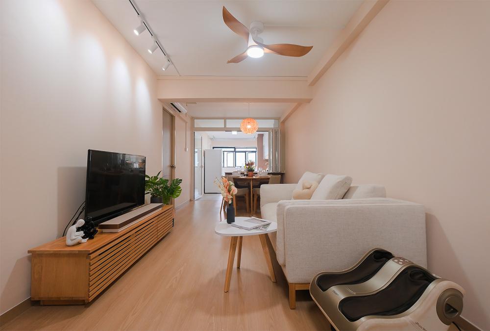 Scandinavian Living Room with TV Console and Feature Wall